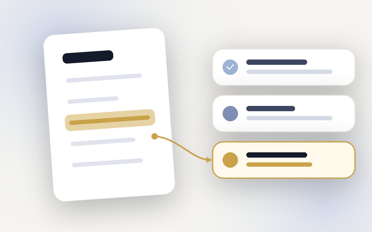 A document with one line highlighted, leading to a highlighted finding