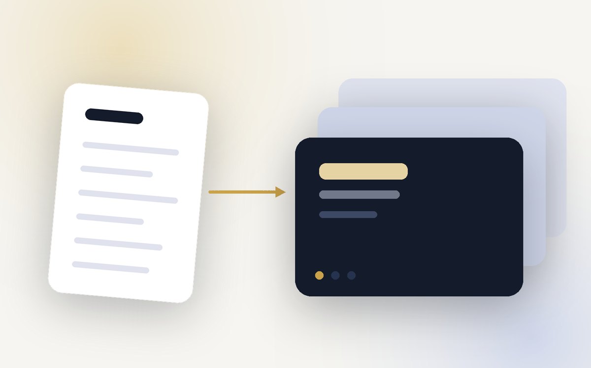 A narrative document becoming a stack of pitch deck slides